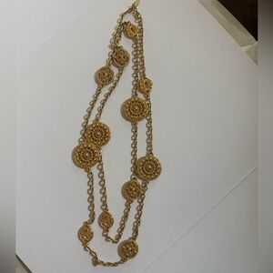 Vintage George Long Gold Tone Wrap Medallion Chain Necklace 24" 1990's